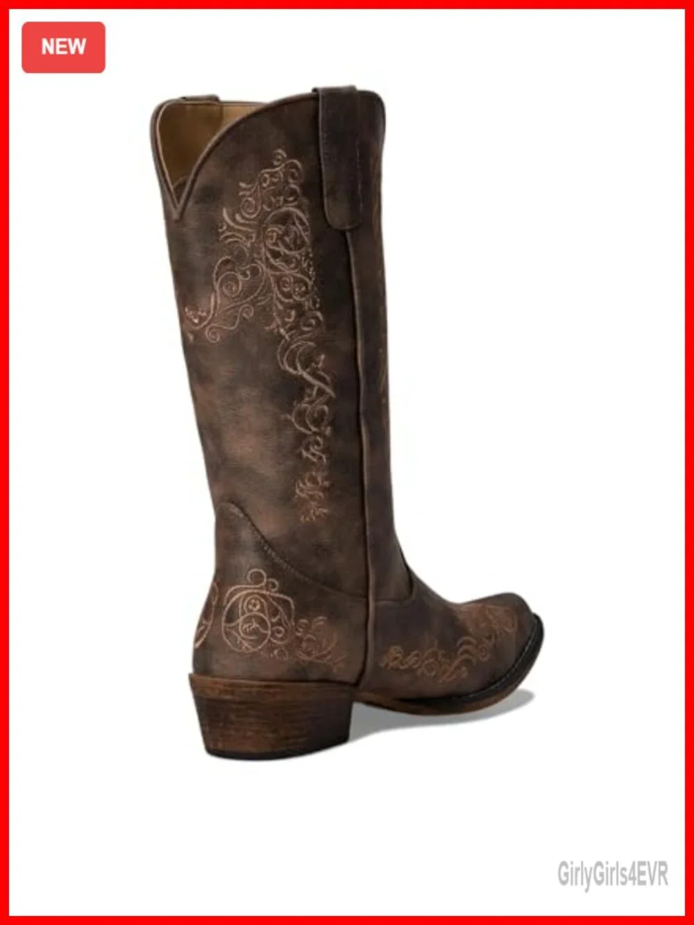 Faux Leather Embroidered Snip Toe Mid Calf Casual Boots Low Heel